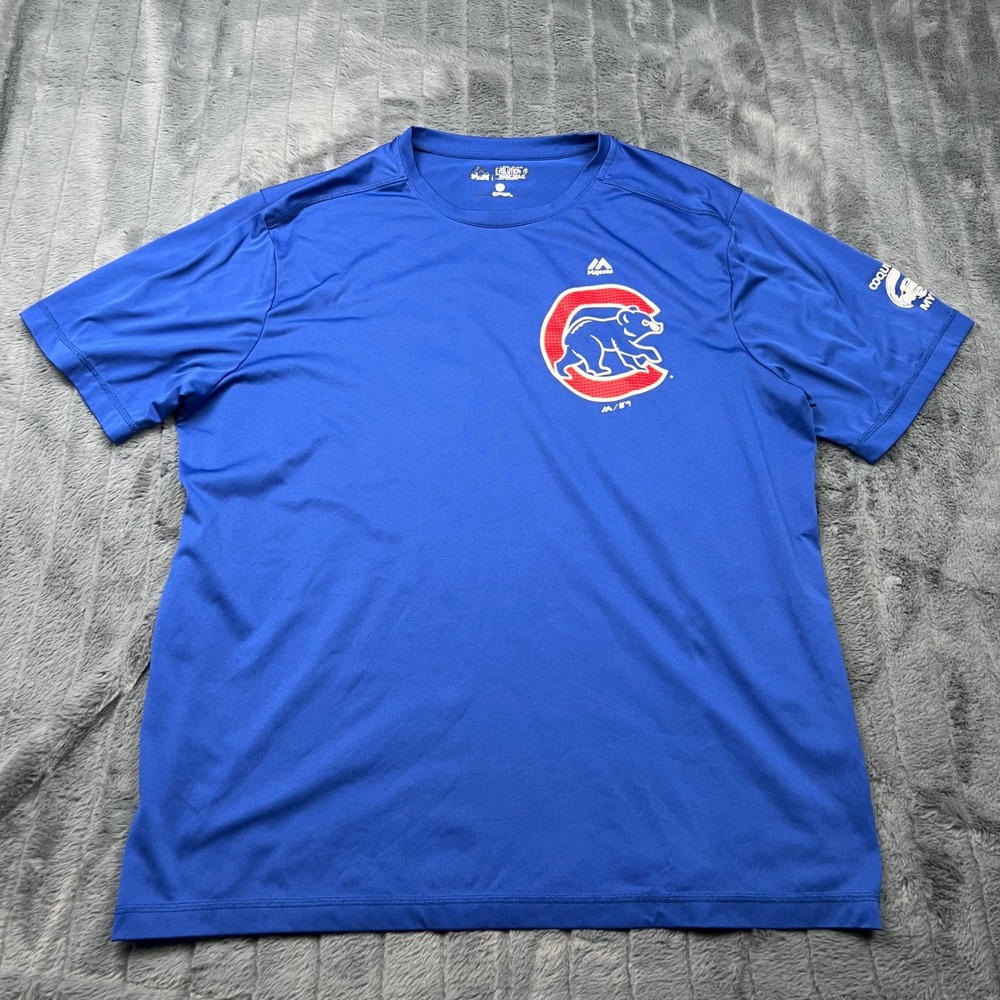 Majestic Chicago Cubs Mens XL Blue Evolution Cool Base Walking Bear Logo T-Shirt